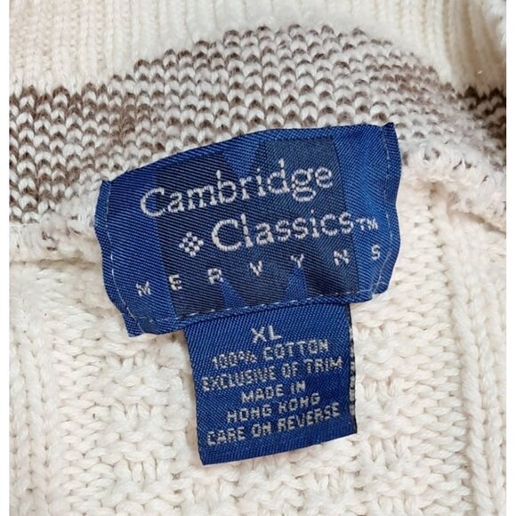 Vintage Cambridge Classics SweaterMens Cable Knit Sweater V-Neck XL Cream & Brow - Picture 6 of 9